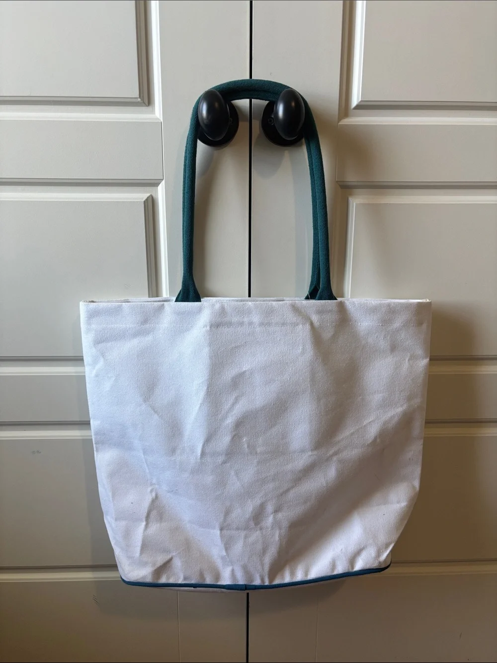 The Spring Shop White Canvas 'Hello Sunshine' Tote with Teal Accents